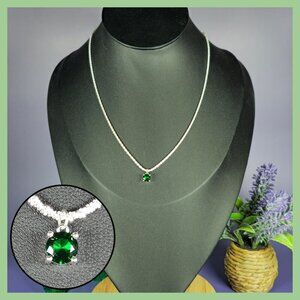 Sterling Silver Necklace With Sparkling Green CZ Pendant‎ (NWOT)